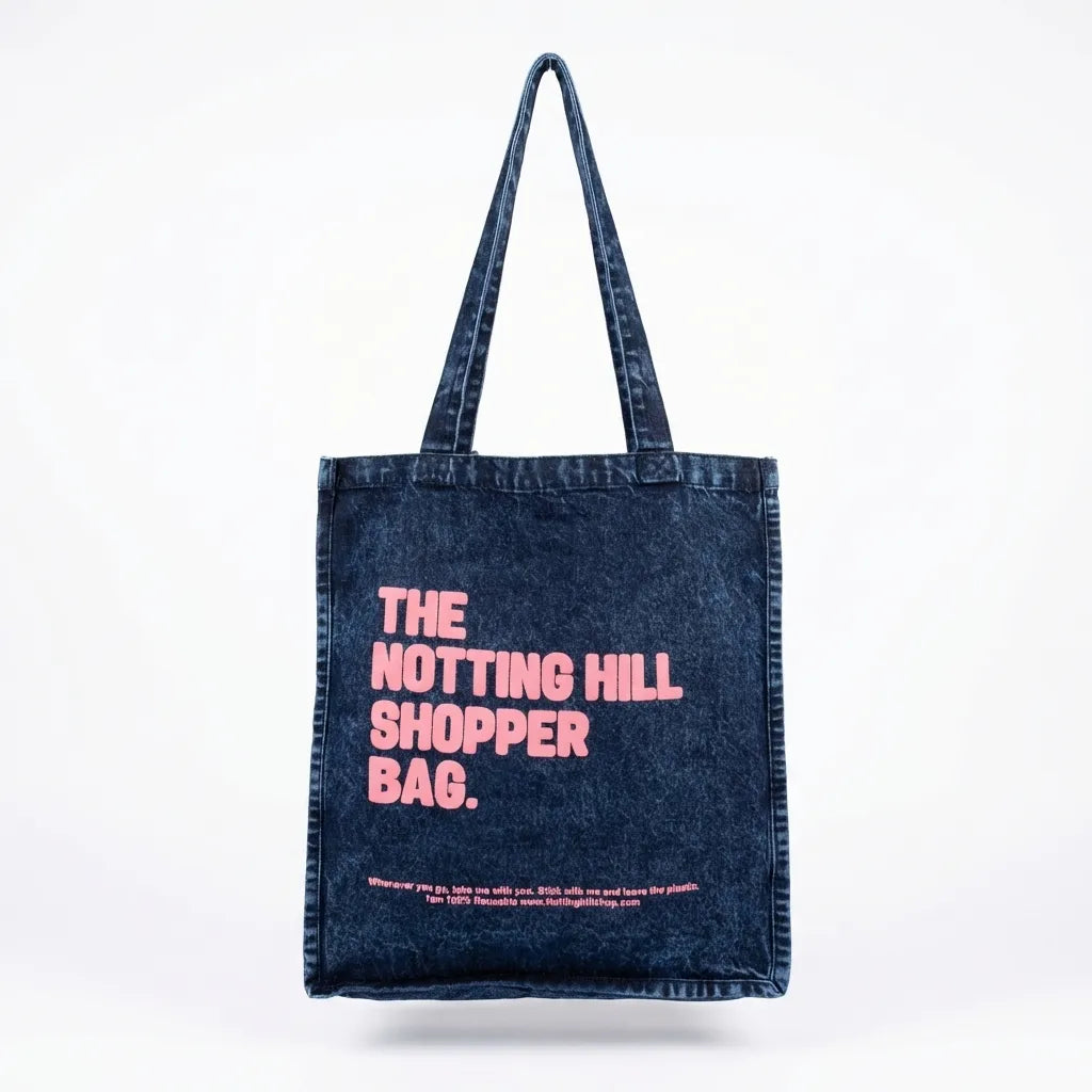 The Notting Hill Pink Logo Indigo Denim Shopper Bag