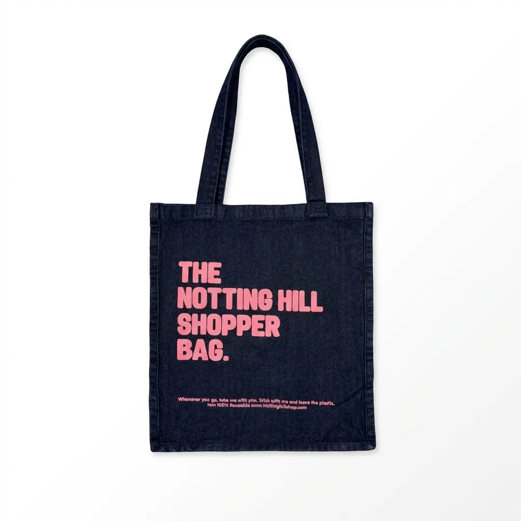 The Notting Hill Pink Logo Navy Denim Shopper Bag