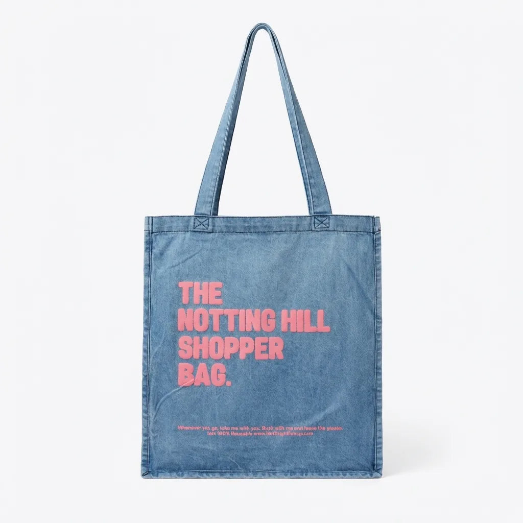 The Notting Hill Pink Logo Denim Shopper Bag