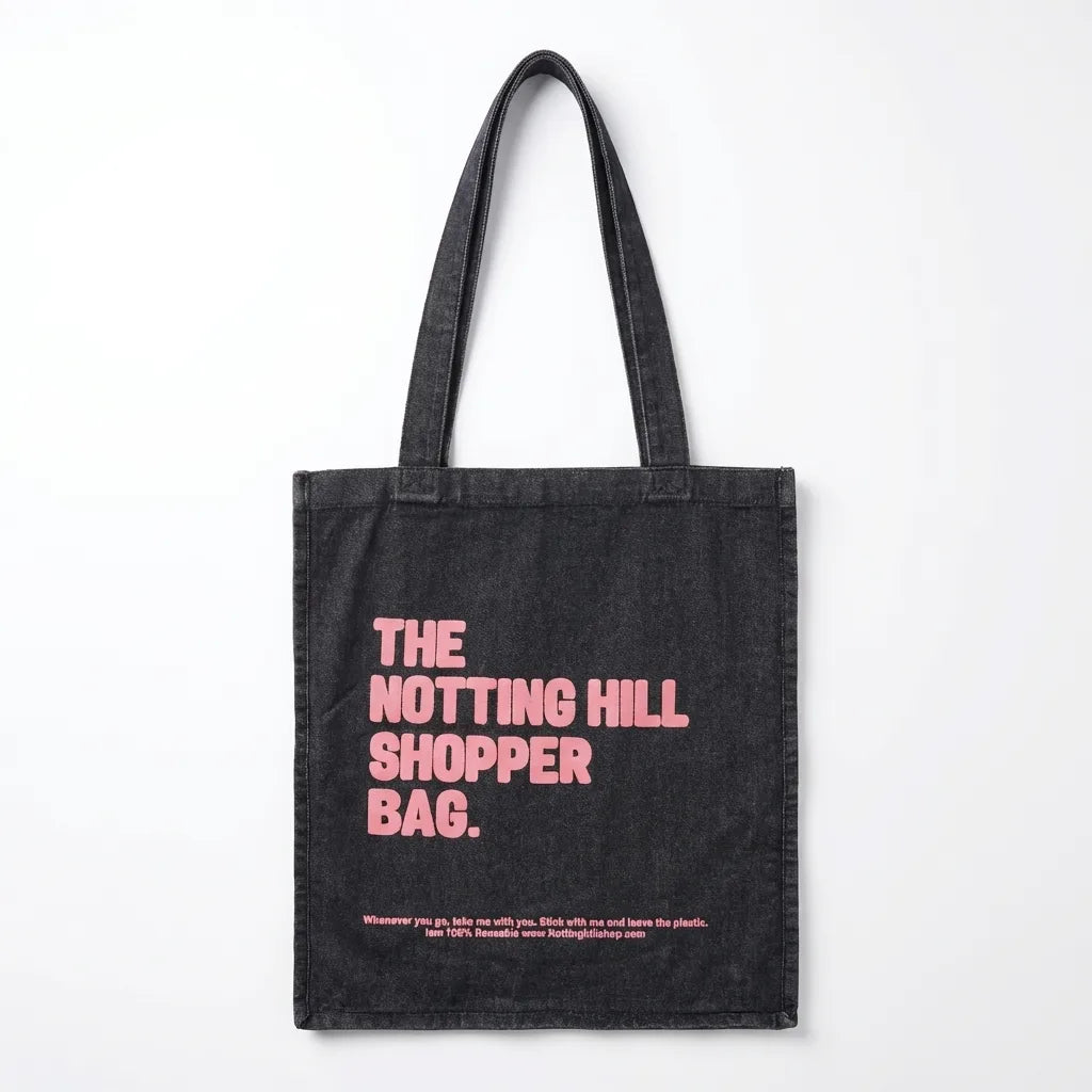 The Notting Hill Pink Logo Black Denim Shopper Bag
