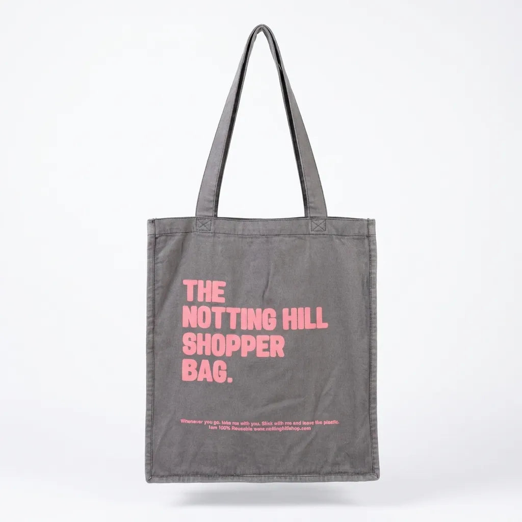 The Notting Hill Pink Logo Stone Grey Shopper Bag