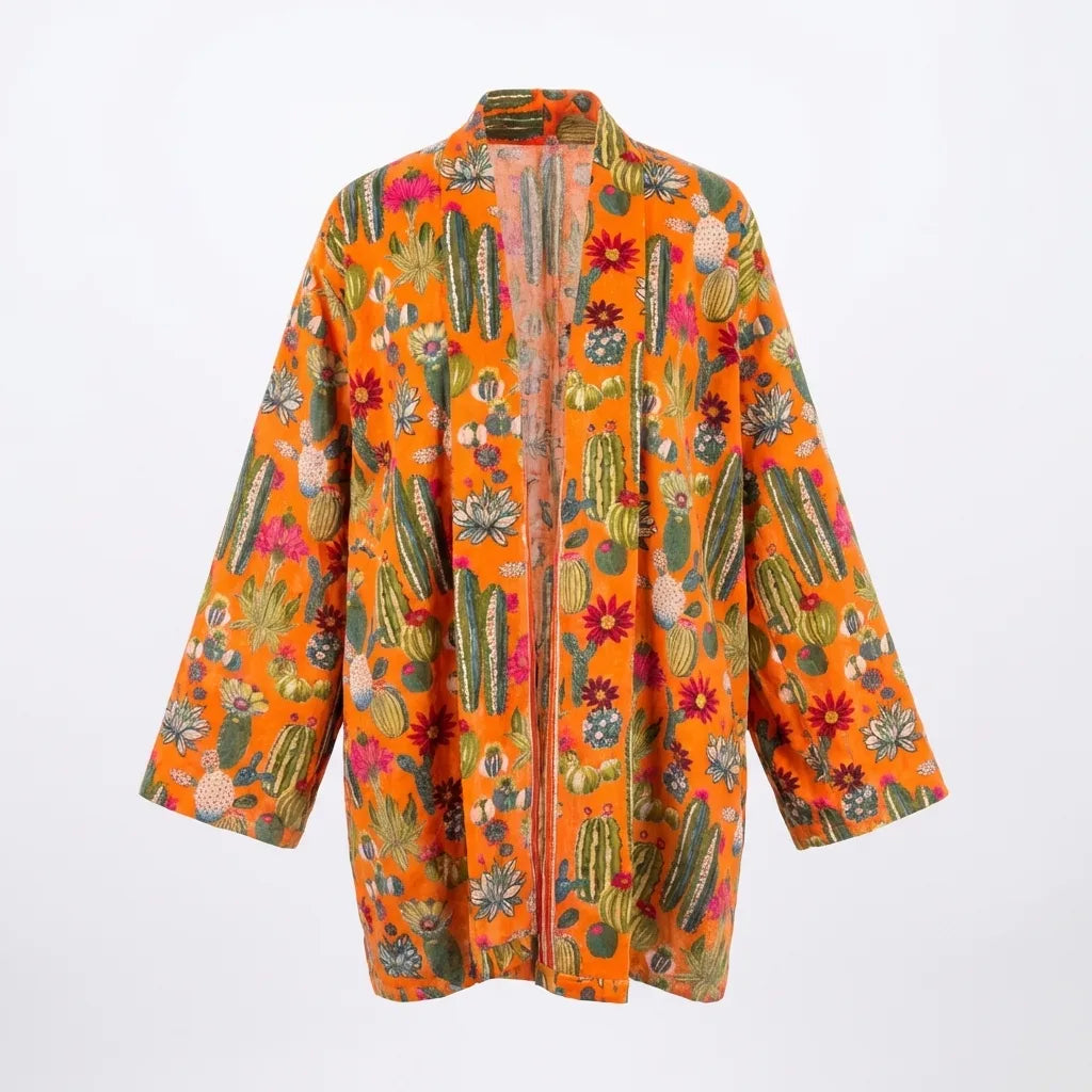 Short Desert Bloom Velvet Kimono Robe