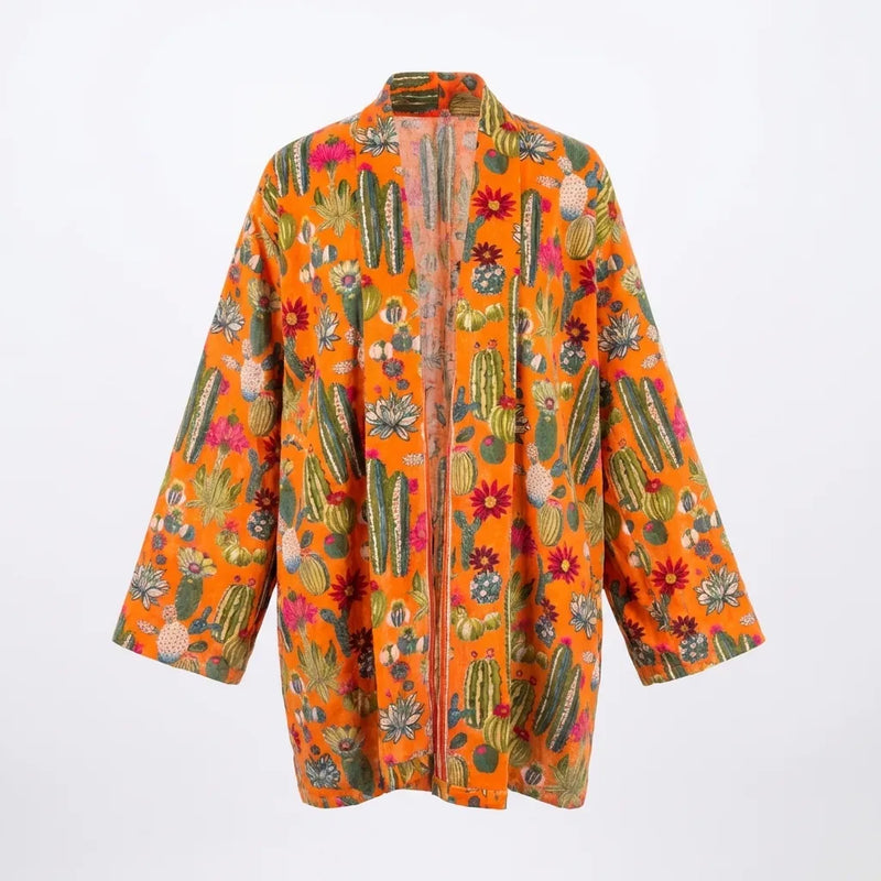 Short Desert Bloom Velvet Kimono Robe-zoom-