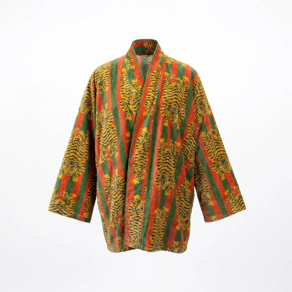 Short Tiger Stripe Velvet Kimono Robe-zoom-1