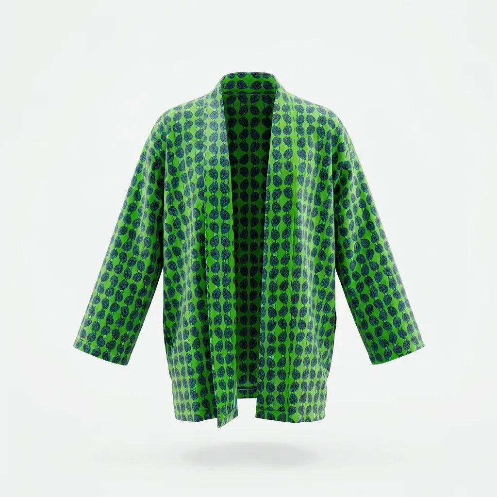 Short Emerald Dot Velvet Kimono Robe